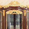 Pecan /Gold Leaf Rococo Lighted Corner Curio Display Cabinet