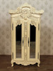Antique Cream French Rococo Ornate Cabinet w/ Mirrors