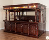 11ft Dark Mahogany Canopy Pub Bar w/ Lead Stained Glass Doors