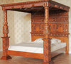 King James Light Walnut Gothic Ornate Four Post Canopy Bed