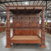 King James Light Walnut Gothic Ornate Four Post Canopy Bed