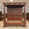 King James Light Walnut Gothic Ornate Four Post Canopy Bed