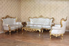 6pc Royal Gold Leaf & Ivory Velvet Upholstered Living Room Seating Set