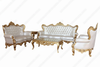 6pc Royal Gold Leaf & Ivory Velvet Upholstered Living Room Seating Set