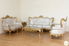 6pc Royal Gold Leaf & Ivory Velvet Upholstered Living Room Seating Set