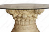 60" Buttermilk Finish Round Glass-Top Dining Table w/ Ornate Pedestal Base