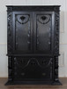 Hand-Carved Gothic Revival Black Mahogany Armoire