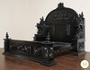 3pc Ornate Black Mahogany Renaissance Revival Bedroom Set with Decorative Panel Headboard