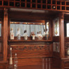 Custom Mahogany Canopy Lion Pub Bar w/ Leaded Stained Glass Doors