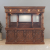 Custom Mahogany Canopy Lion Pub Bar w/ Leaded Stained Glass Doors