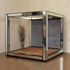 Mirrored Four Post Canopy Bed w/ Velvet Upholstered Headboard