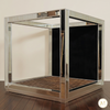 Mirrored Four Post Canopy Bed w/ Velvet Upholstered Headboard