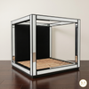 Mirrored Four Post Canopy Bed w/ Velvet Upholstered Headboard