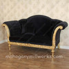 86"W Black Velvet Loveseat w/ Carved Gold Frame