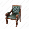 Mahogany Carved Occasional Lion Chair w/ Genuine Leather
