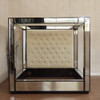 Mirrored 4-Post Canopy Mansion Bed w/ cream velvet button tufted headboard (E. King)