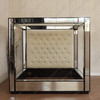 Mirrored 4-Post Canopy Mansion Bed w/ cream velvet button tufted headboard (E. King)