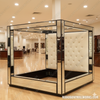 Mirrored 4-Post Canopy Mansion Bed w/ cream velvet button tufted headboard (E. King)