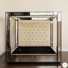 Mirrored Four Poster Canopy Bed w/ Cream Button Tufted Headboard