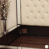 Mirrored Four Poster Canopy Bed w/ Cream Button Tufted Headboard