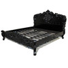 Glossy Black French Rococo Carved Panel Bed