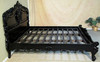 Glossy Black French Rococo Carved Panel Bed
