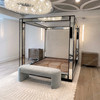 Luxurious Mirrored Canopy Bed w/ White Upholstered Headboard