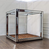 Luxurious Mirrored Canopy Bed w/ White Upholstered Headboard