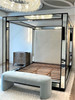 Luxurious Mirrored Canopy Bed w/ White Upholstered Headboard