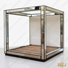 Luxurious Mirrored Canopy Bed w/ White Upholstered Headboard