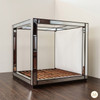 Luxurious Mirrored Canopy Bed w/ White Upholstered Headboard