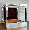 Custom 4-Post Mirrored Canopy Bed w/ Tufted Purple Velvet Headboard
