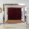 Custom 4-Post Mirrored Canopy Bed w/ Tufted Purple Velvet Headboard