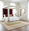 Custom 4-Post Mirrored Canopy Bed w/ Tufted Purple Velvet Headboard