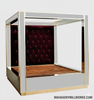 Custom 4-Post Mirrored Canopy Bed w/ Tufted Purple Velvet Headboard