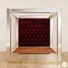 Glamorous Mirrored Four Poster Canopy Bed w/ Diamond Button Tufted Velvet headboard