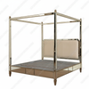 Modern Sleek Mirrored Canopy Bed w/ Velvet Headboard