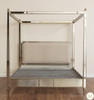 Modern Sleek Mirrored Canopy Bed w/ Velvet Headboard