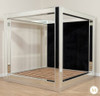 Mirrored Four Poster Canopy Bed w/ Black Velvet Upholstered Headboard