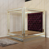 Mirrored Canopy Bed w/ Upholstered Velvet Tufted Headboard
