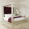 Mirrored Canopy Bed w/ Upholstered Velvet Tufted Headboard
