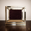 Mirrored Canopy Bed w/ Upholstered Velvet Tufted Headboard