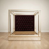 Mirrored Canopy Bed w/ Upholstered Velvet Tufted Headboard