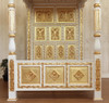 White & Gold Four Post Canopy Bed w/ Ornate Headboard (Full Size)