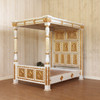 White & Gold Four Post Canopy Bed w/ Ornate Headboard (Full Size)