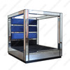 Custom Mirrored 4-Post Canopy Bed w/ Blue Upholstered headboard