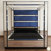 Custom Mirrored 4-Post Canopy Bed w/ Blue Upholstered headboard