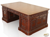 7ft Mahogany President's Resolute Desk w/ Mappa Burl Inlay Wood Top