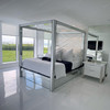 Mirrored Canopy Bed with Upholstered Headboard