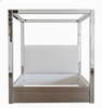 Custom Mirrored Canopy Bed with Upholstered Headboard
